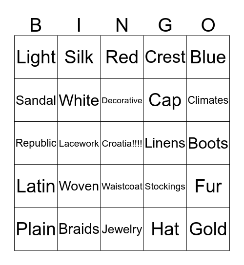 Croatian 2 Bingo Card