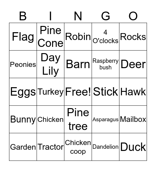 Hollow Farm Bingo Card