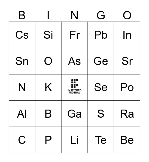 Bingo Periódico do IFMS  Bingo Card