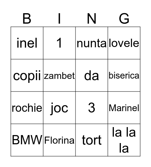 Marinel & Florina Bingo Card