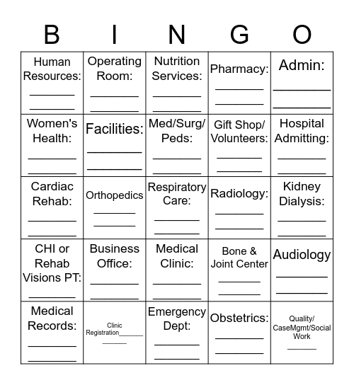 HOSPITAL WEEK BLACKOUT BINGO Card