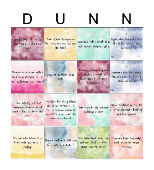 Wedding Bingo Card