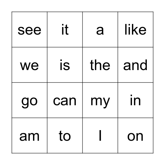 1st 9 Weeks Bingo Card