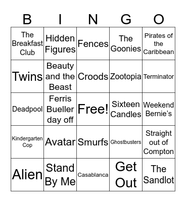 Movie Bingo Card