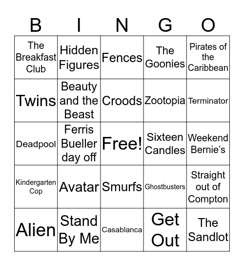 Movie Bingo Card