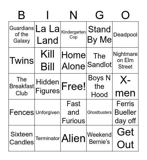 Movie Bingo  Bingo Card