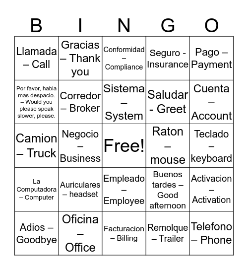 Cinco de Mayo Bingo Card