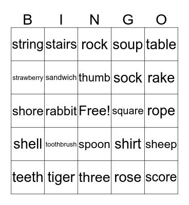 Sight Words BINGO Card