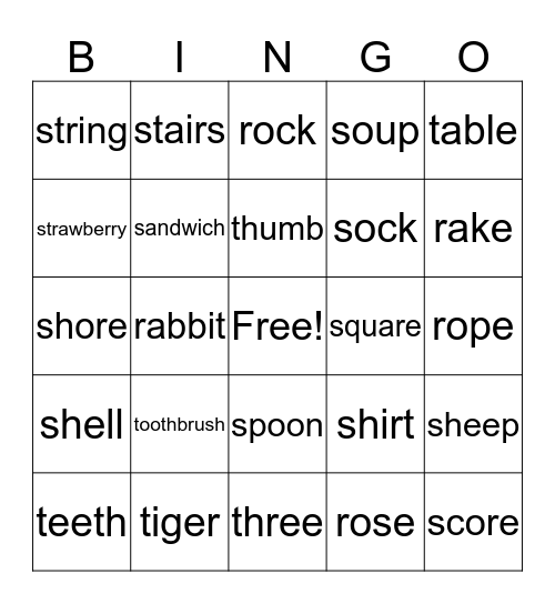 Sight Words BINGO Card