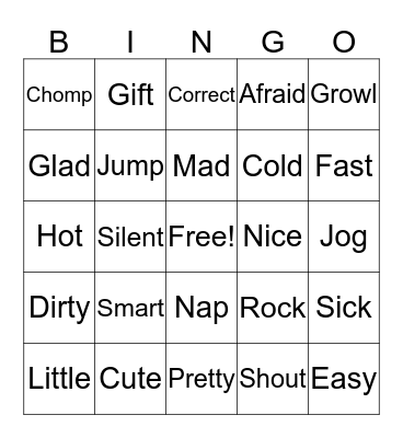 Synonyms Bingo  Bingo Card