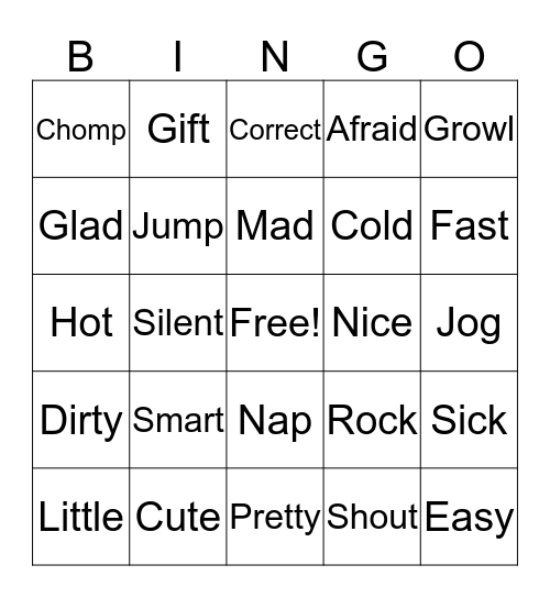 Synonyms Bingo  Bingo Card