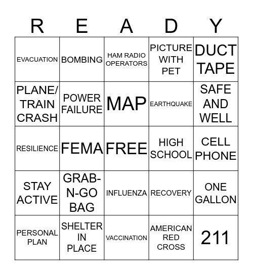 DISASTER PREPAREDNESS Bingo Card