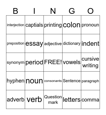 Grammar  Bingo Card