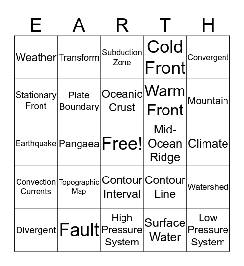 EARTH Bingo Card