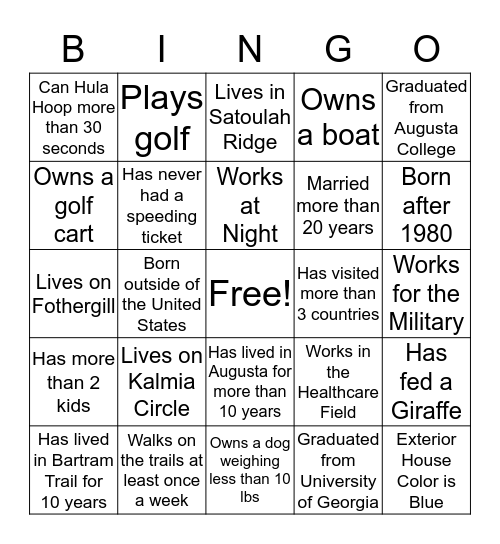 Meet Your Neighbor Bingo Card