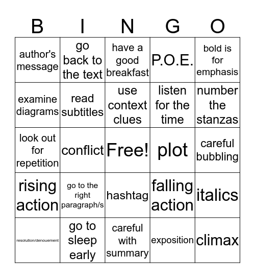 STAAR STRATEGIES Bingo Card