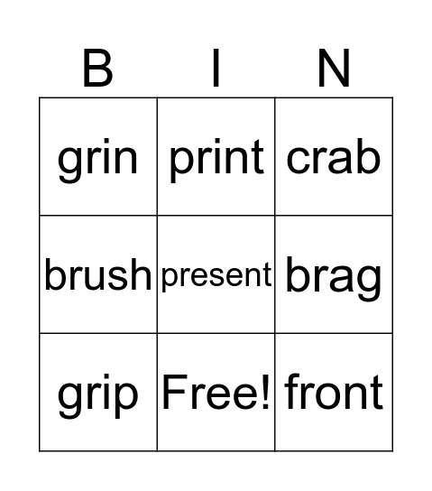spelling words Bingo Card