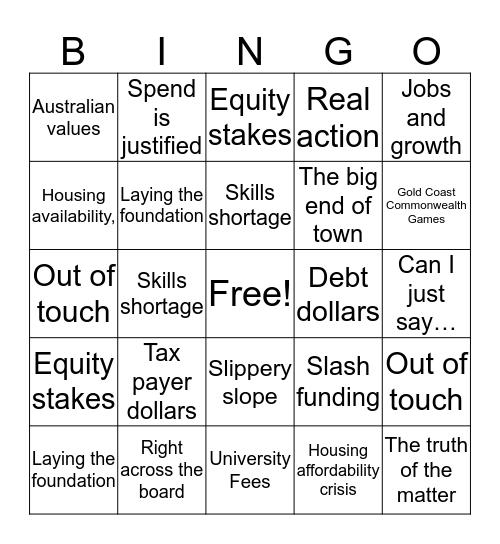 Budget Bingo! Bingo Card