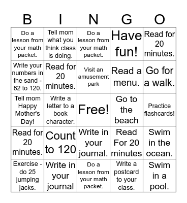 Jacob's Florida Family Vacation Bingo Card