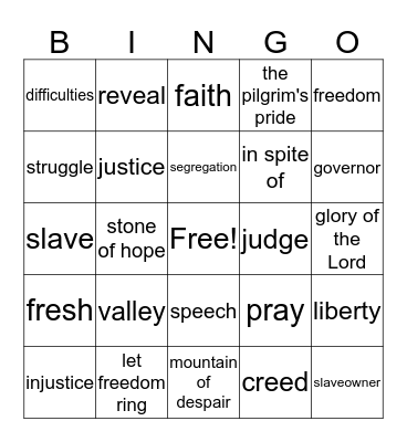 I have a dream Bingo Card
