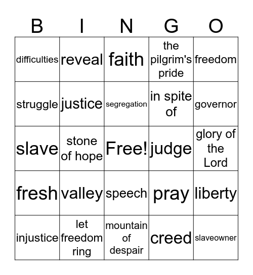 I have a dream Bingo Card