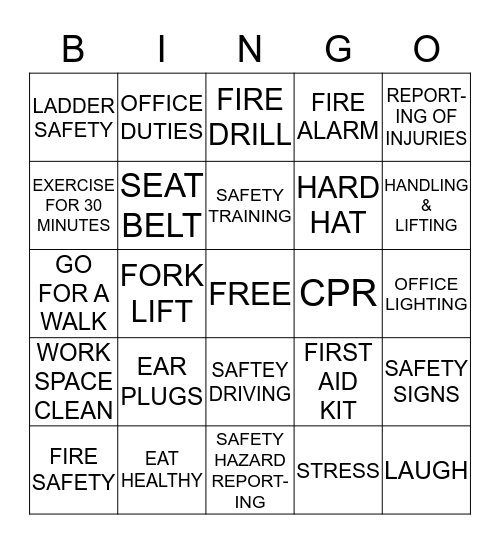 SAFETY AND HEALTH  Bingo Card