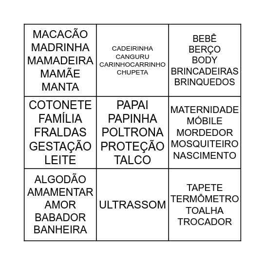 BINGO DA LETÍCIA Bingo Card
