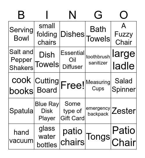 Bridal Shower Bingo Card