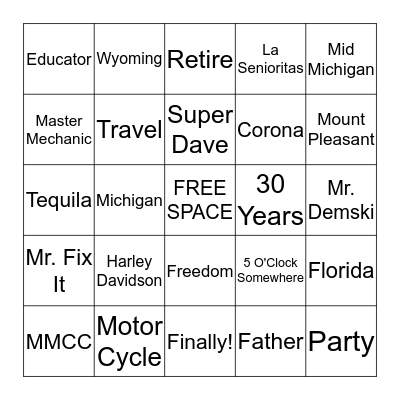 READY SET RETIRE Bingo Card
