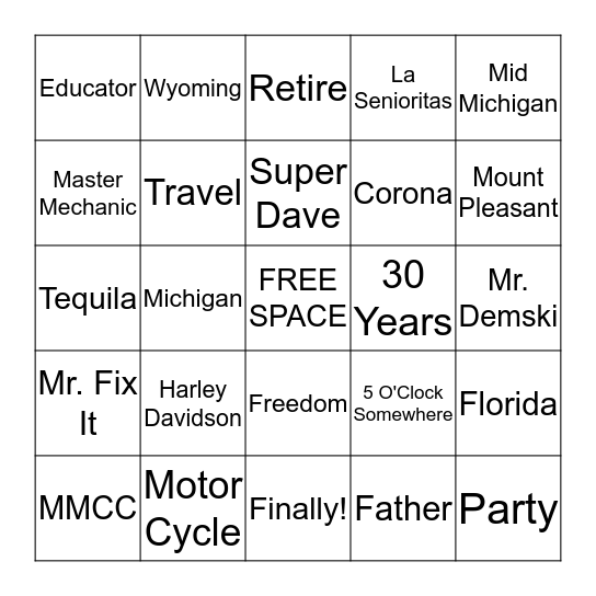 READY SET RETIRE Bingo Card