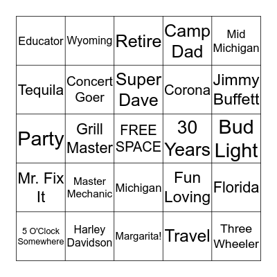 READY SET RETIRE Bingo Card