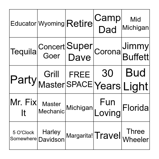 READY SET RETIRE Bingo Card