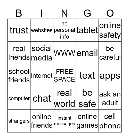 Online Friends Bingo Card