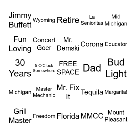 READY SET RETIRE Bingo Card