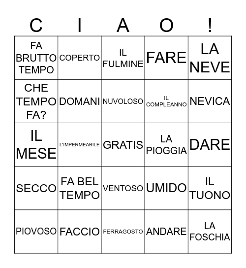 CHE TEMPO FA? Bingo Card