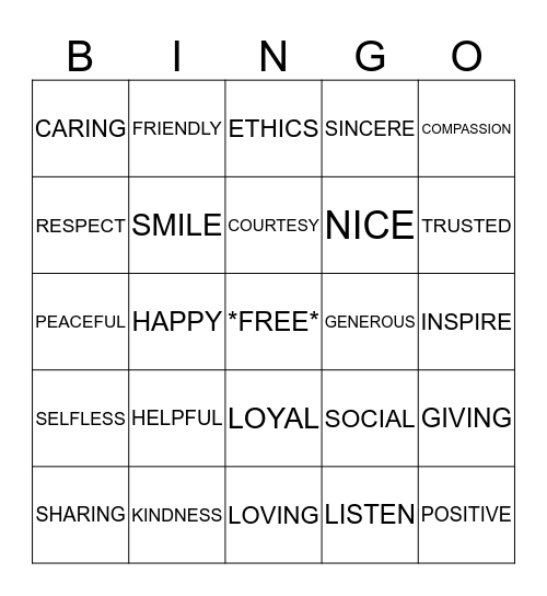 Being the Best You Can Be Bingo Card