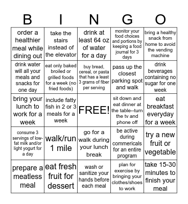 Healthy Bingo Card