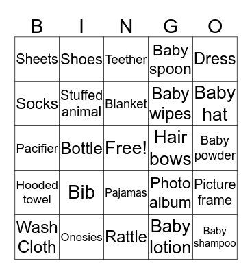 Kadence's Baby Gifts Bingo Card