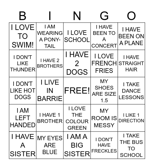 BARRIE SHARKS BINGO GAME Bingo Card