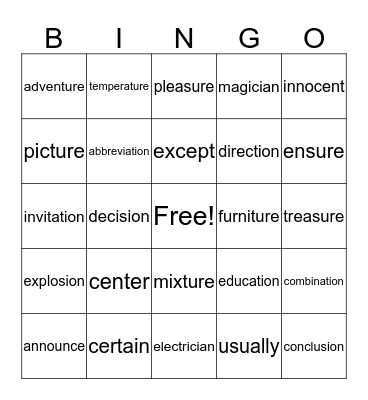 Practice Words List 1 Bingo Card