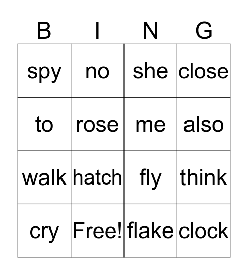 Open, Closed, or Magic E Bingo Card