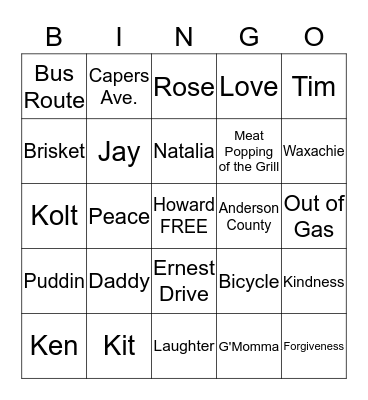 Happy Howard Family B-I-N-G-O July 4th 2013 Bingo Card