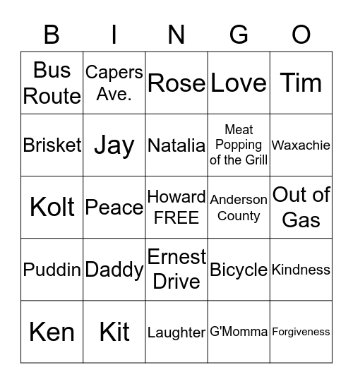 Happy Howard Family B-I-N-G-O July 4th 2013 Bingo Card