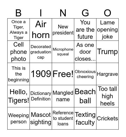 Graduation Bingo Card