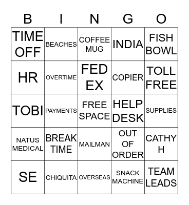 BINGO BLAST Bingo Card