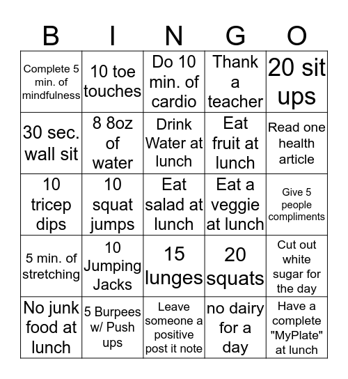 "Wellness in the Valley" Bingo  Bingo Card