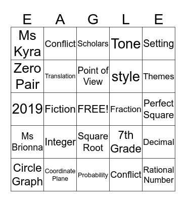 Math/Reading Bingo Card