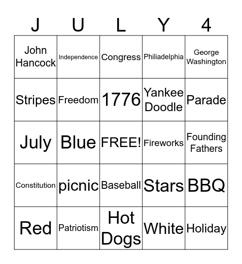 Happy Independence Day! Bingo Card