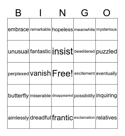 Sylvester and the Magic Pebble Bingo Card