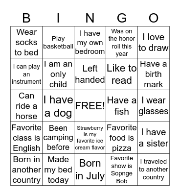 GETTING TO KNOW YOU Bingo Card